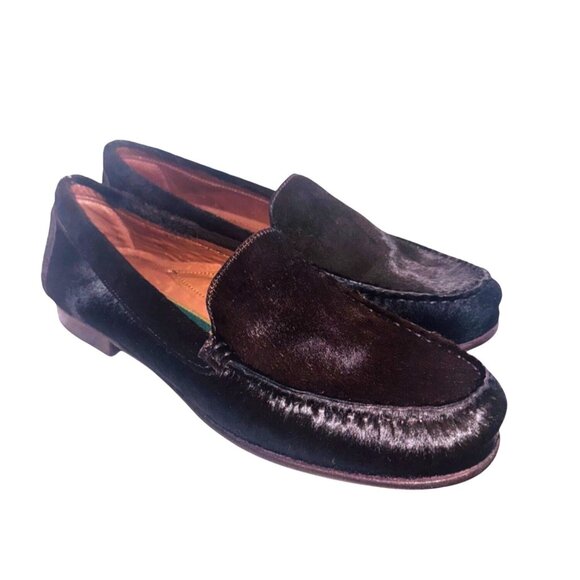 Cole Haan Calf hair 9.5 Italian Made Black Brown Leather Loafers Quiet Luxury - Picture 1 of 10
